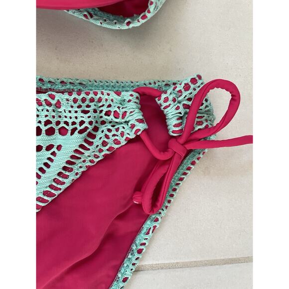 Apollo Swim Bikini Swimsuit Color Block Mesh Plunge Swimwear - Picture 5 of 11